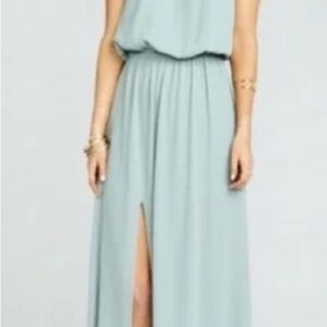 Show Me Your MuMu Heather halter maxi dress XS silver sage crisp - new with tag